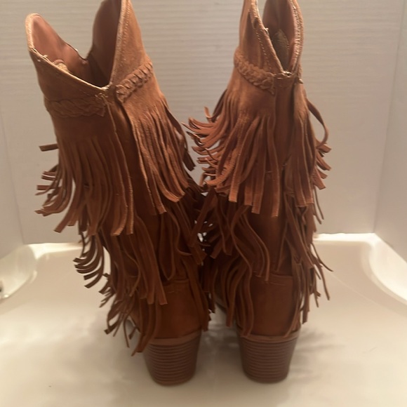 Brown Suede Fringe Cow Girl Boots - Picture 3 of 4